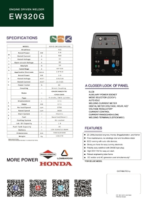 KOVO GASOLINE EW320G R Máquina de solda para geração de energia durável 930*620*640MM