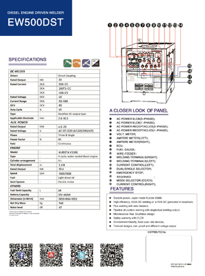 Tipo de reboque Gerador de solda a diesel EW500DST com velocidade de 1500/1800 rpm